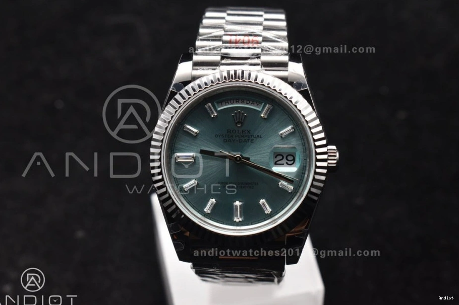 On 904L Dial DayDate A3255 Blue President 40 Stick Steel Ice V2 SS GMF Bracelet 0423